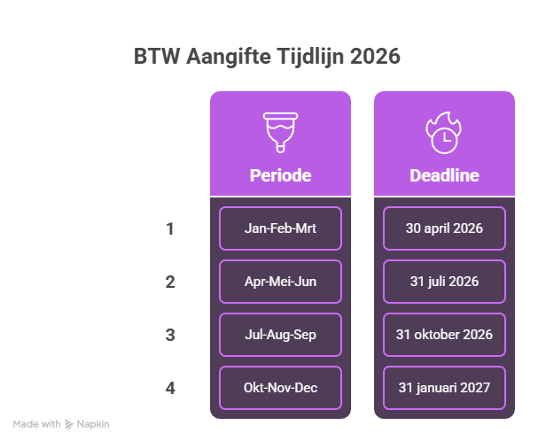 BTW aangifte tijdlijn 2026 - kwartaal overzicht