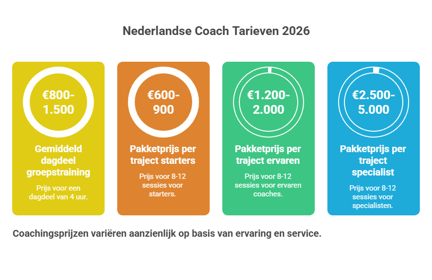 Nederlandse coach tarieven 2026: pakketprijzen per traject voor starters, ervaren coaches en specialisten