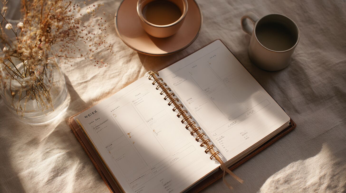 Planner en koffie op tafel, planning voor coaching opleiding