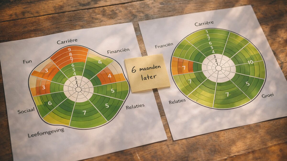 Voor en na vergelijking Wheel of Life na 6 maanden coaching